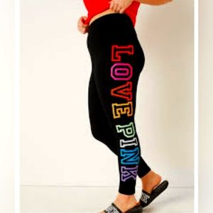 VS Pink High Waist Full Length Legging Sz XL NWT Black w Rainbow Block Print
